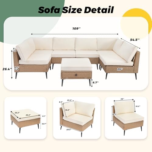 LVUYOYO 7 Pieces Outdoor Patio Furniture Set, Wicker Sectional Sofa Set - Image 2
