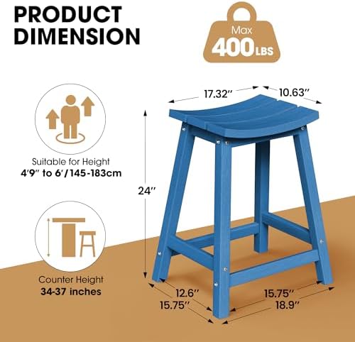 Ciokea 24" Outdoor Counter Height Bar Stools Set of 2 - Image 2