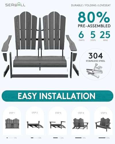 SERWALL 4-Pc HDPE Adirondack Set, 2 Chairs, 1 Bench & 1 Coffee Table - Image 5
