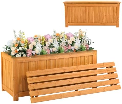 VINGLI Outdoor Wood Bench with Planter Boxes, 2-in-1 All-Weather Porch Bench by VINGLI