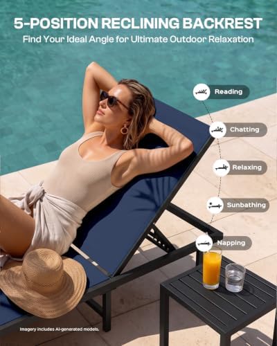 Outdoor Lounge Chair Set of 4, Aluminum Pool Lounge Chairs - Image 6