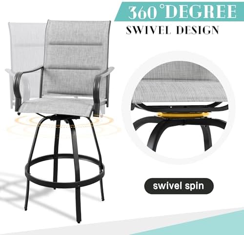 Vongrasig 4 Piece Outdoor Patio Swivel Bar Chairs, All Weather Padded Sling - Image 6