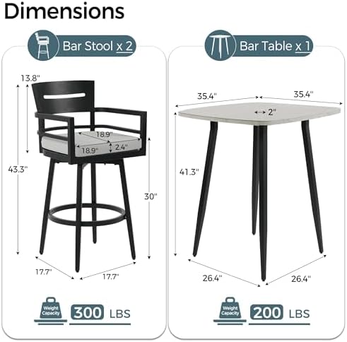 3 Piece Aluminum Outdoor Bar Set, Swivel Bar Height Patio Table and Chairs - Image 2