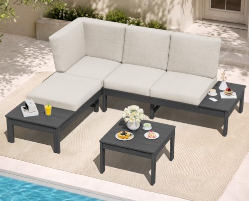 SERWALL HDPE Outdoor Furniture Set, 4 Seats Outdoor Sectional by SERWALL