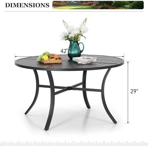 HERA'S HOUSE Patio Round Table w/Umbrella Hole, Metal Table - Image 2