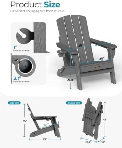 Folding Adirondack Chair Set of 2, HDPE Adirondack Chairs - Image 4