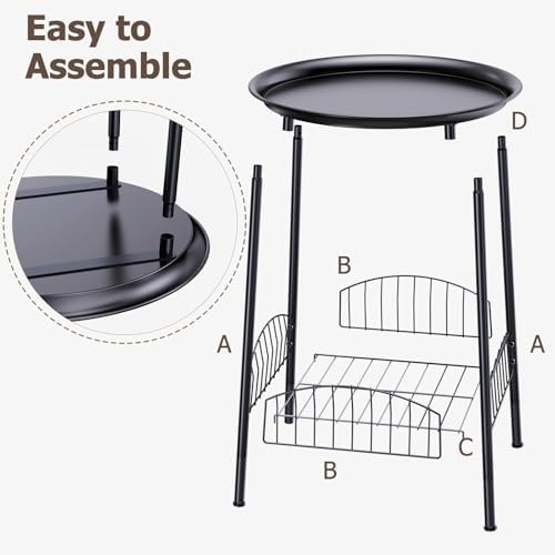 Small Outdoor Side Table, 2-Tier Round Metal Patio Table, Accent Table - Image 7