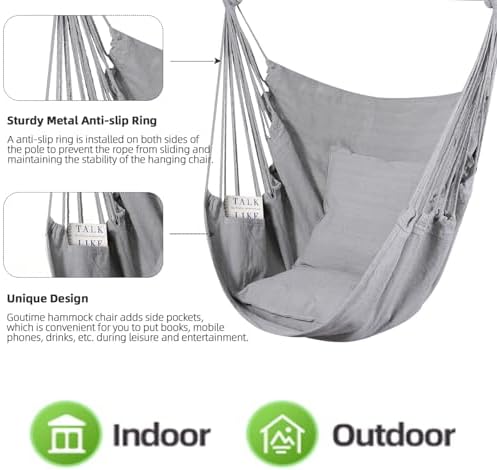 Goutime Hammock Chair Hanging Rope Tree Swing, Pillows NOT Included - Image 3