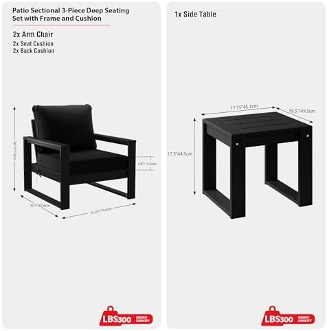 Rockaway Outdoor Modern 3-Piece HDPE Patio Sofa Set - Image 2
