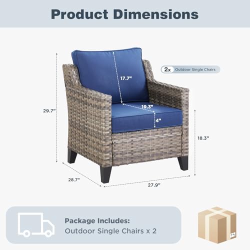 Patio Chairs Set of 2, Outdoor Wicker Chairs - Image 2
