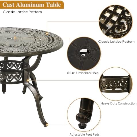 5-Piece Cast Aluminum Outdoor Patio Dining Set, All Weather Cast Aluminum - Image 3