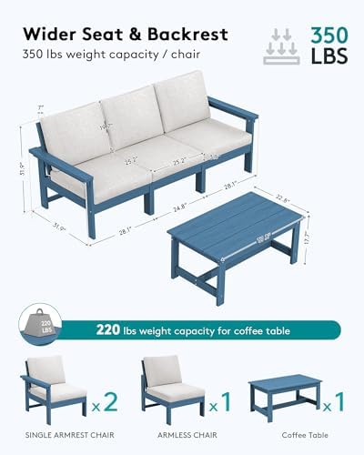 SERWALL HDPE Outdoor Patio Furniture Set Outdoor Couch - Image 3