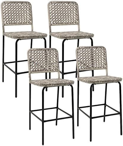 Sundale Outdoor Patio Bar Stools Set of 4, Hand Woven PE Rattan Hollow Back by SundaleOutdoor