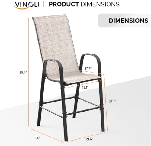 VINGLI Outdoor Bar Chairs Set of 8 – Stackable Outdoor Bar Stools - Image 3
