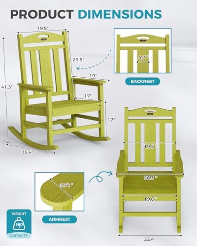 Oversized Outdoor Rocking Chairs Set of 2, 380lbs Heavy-Duty Large Patio Rocker - Image 3