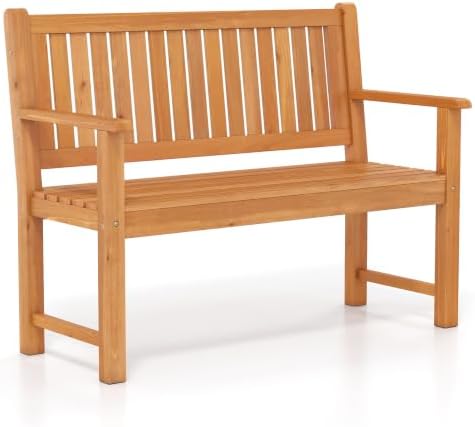 Tangkula 2-Seater Outdoor Wooden Bench, Garden Loveseat Bench by TANGKULA