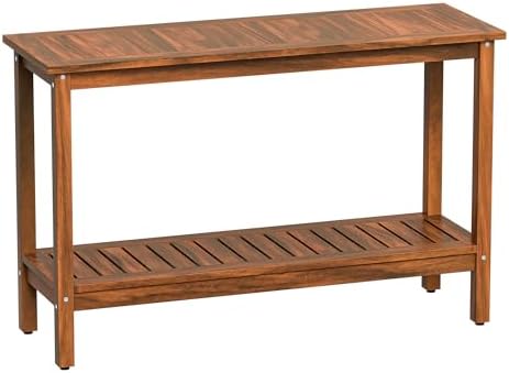 SUPER DEAL 2-Tier Solid Wood Side Table, Outdoor Console Table by Superdeal