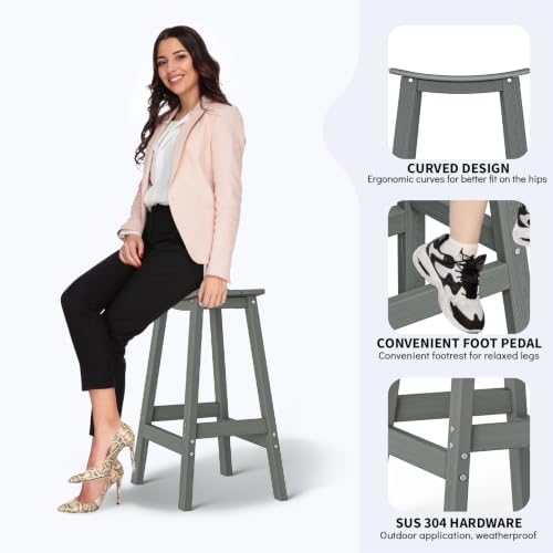Bar Stools Set of 2, HDPE Saddle Bar Stools - Image 3
