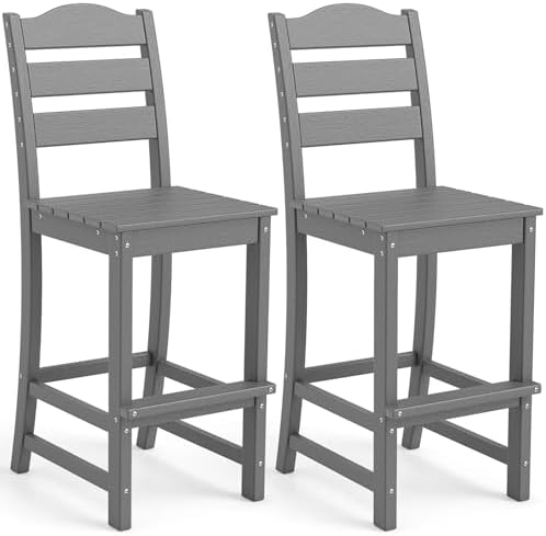 Tangkula Patio HDPE Barstool, Outdoor High Top Bar Chair w/Backrest & Footrest by TANGKULA