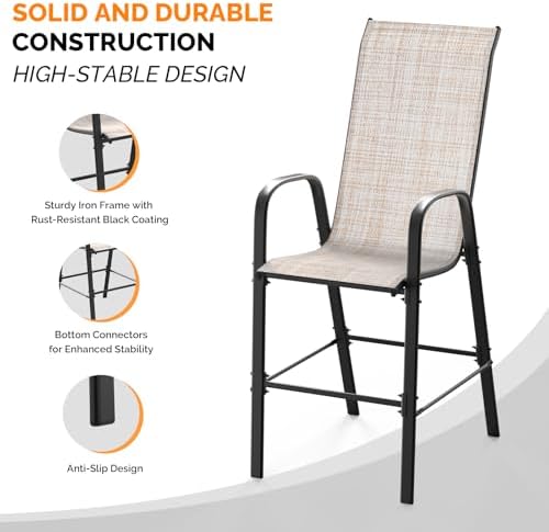 VINGLI Outdoor Bar Chairs Set of 8 – Stackable Outdoor Bar Stools - Image 5