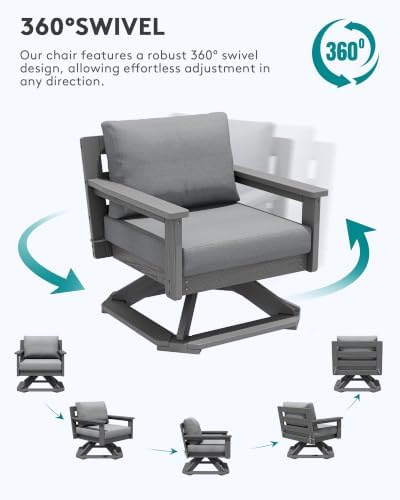 SERWALL Outdoor Swivel Chair, Oversized Patio Sofa Chair - Image 3