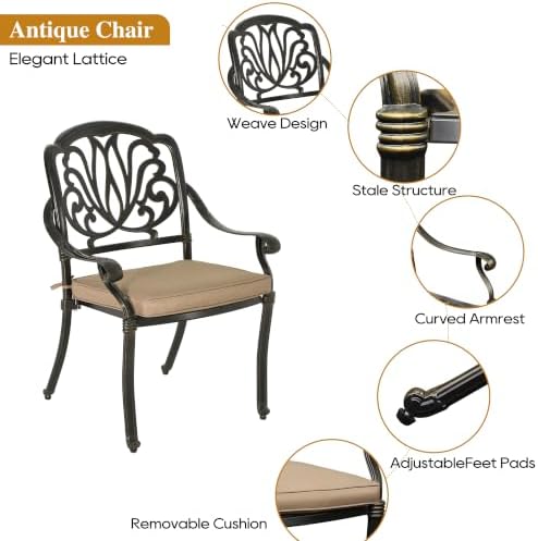 5-Piece Cast Aluminum Outdoor Patio Dining Set, All Weather Cast Aluminum - Image 4