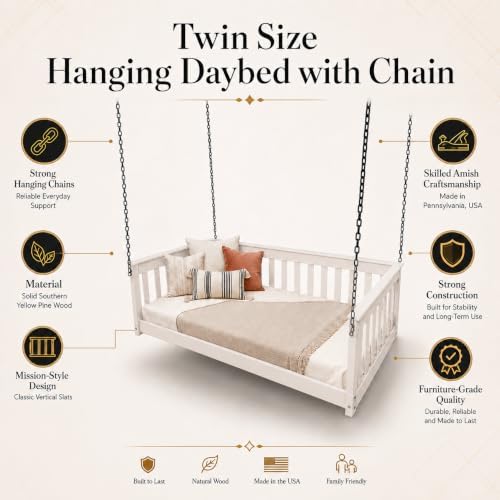 Amish Made Twin White Hanging Daybed, Made in USA - Image 5