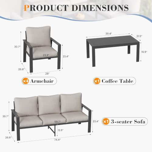 Aluminum Patio Furniture Sets 7 Seat All-Weather Outdoor Furniture Set - Image 6