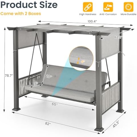 Pamapic 3-Seat Porch Swing - Image 4
