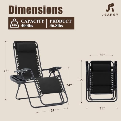 JEAREY Zero Gravity Chairs Set of 2, Patio Adjustable Recliners - Image 3