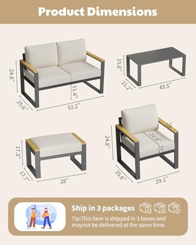 Patio Outdoor Ottoman Assembled Aluminum Footstools Small Seat Side Table - Image 5