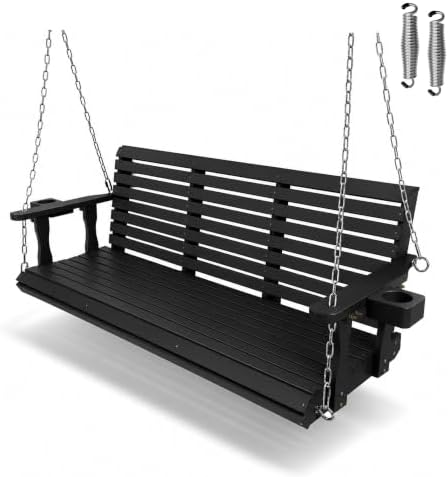 Fortune Candy Wooden Porch Swing 3-Seater, Iron Black, 5.5 FT Extra Large by FortuneCandy