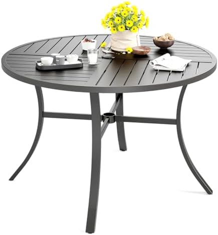 HERA'S HOUSE Patio Round Table w/Umbrella Hole, Metal Table by HERASHOUSE