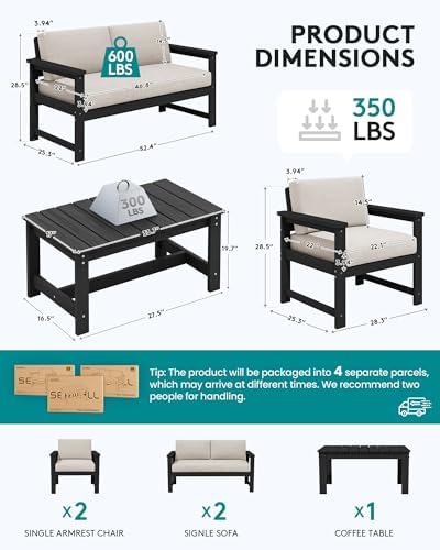 SERWALL 5 Pieces HDPE Outdoor Conversation Sofa Set - Image 2
