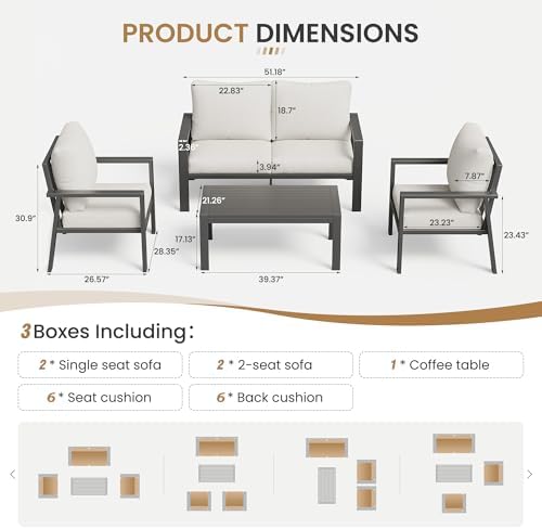 5 Pieces Aluminum Patio Furniture Set Deck Outdoor Furniture 6-Seat Patio - Image 5