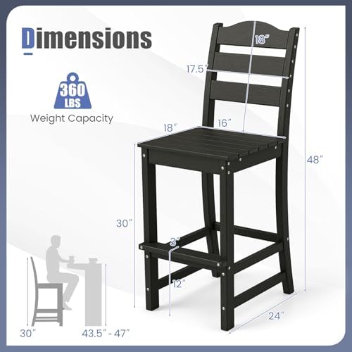 Tangkula Patio HDPE Barstool, Outdoor High Top Bar Chair w/Backrest & Footrest - Image 3