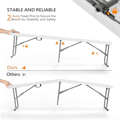 VINGLI 6 feet Folding Bench, Portable Outdoor Bench - Image 4