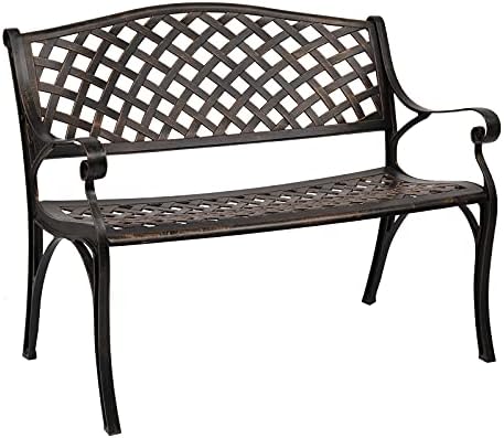 VINGLI 40.5" Patio Garden Bench, Anti- Rust Cast Iron Cast Aluminum Frame by VINGLI