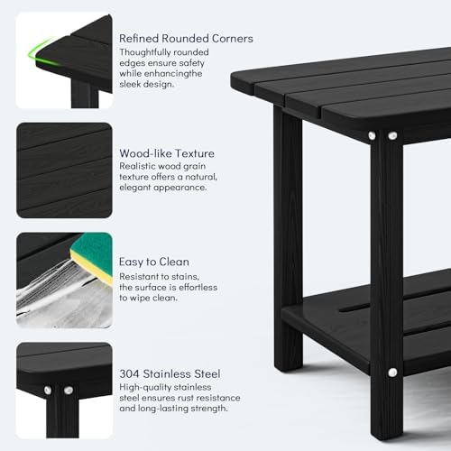 2-Tier Outdoor Side Table, HDPE Patio End Table - Image 4