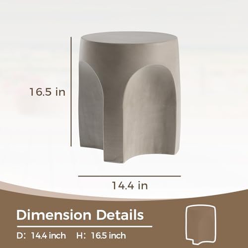 COSIEST Concrete Outdoor Side Table Drum Shape, Patio Accent Table Cement End - Image 2