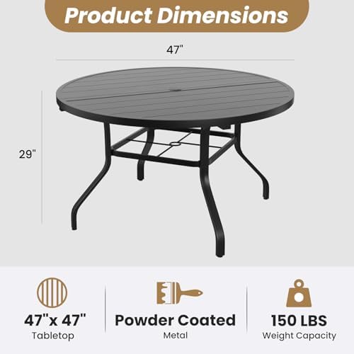 Soohow Round Outdoor Patio Dining Table, Metal Outdoor Dining Tables - Image 3