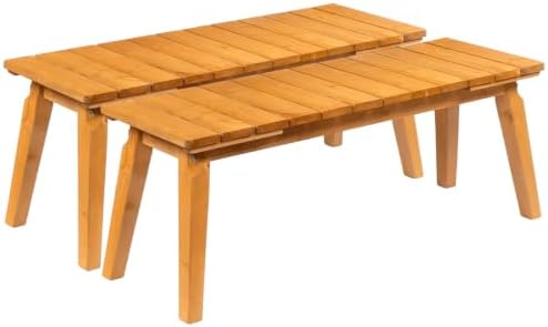 VINGLI Outdoor Wood Bench Set, 2 Piece 46" Natural Garden Bench by VINGLI