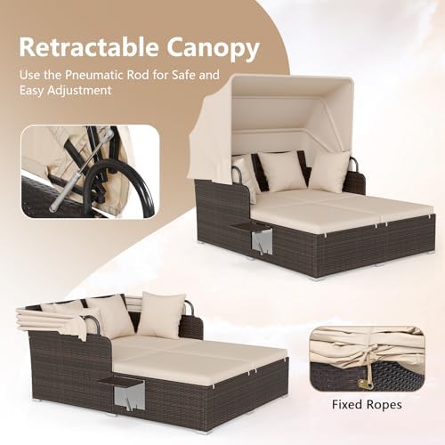 HAPPYGRILL Outdoor Wicker Lounge Daybed, Hand-Woven PE RattanDaybed, Patio - Image 5