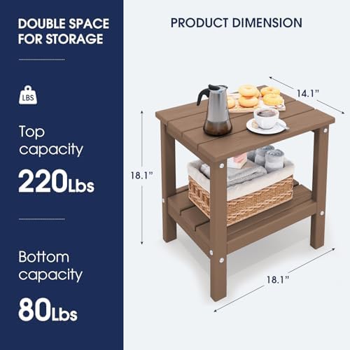 Outdoor Side Table Set of 2, Double Layer Adirondack End Table- Brown - Image 3