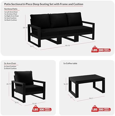 Rockaway 6-Piece Modern HDPE Outdoor Patio Furniture Sofa Conversation Set - Image 2