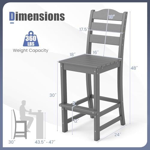 Tangkula Patio HDPE Barstool, Outdoor High Top Bar Chair w/Backrest & Footrest - Image 3