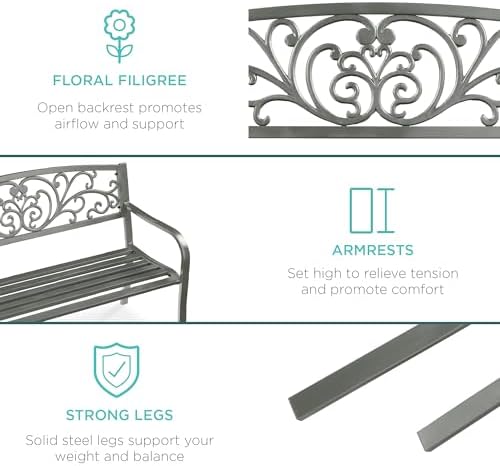 Best Choice Products Outdoor Bench Steel Garden Patio Porch Furniture - Image 6