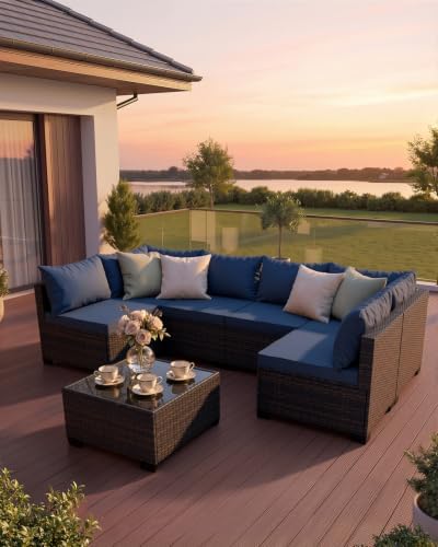 WWR 7 Piece Outdoor Patio Furniture Set, All-Weather Modular PE Wicker - Image 5