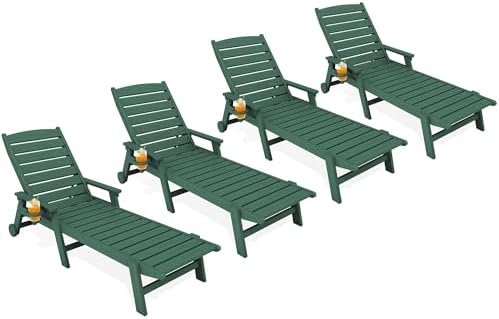 KINGYES HDPE Lounge Chair Outdoor Set of 4, All Weather Pool Lounger by KINGYES