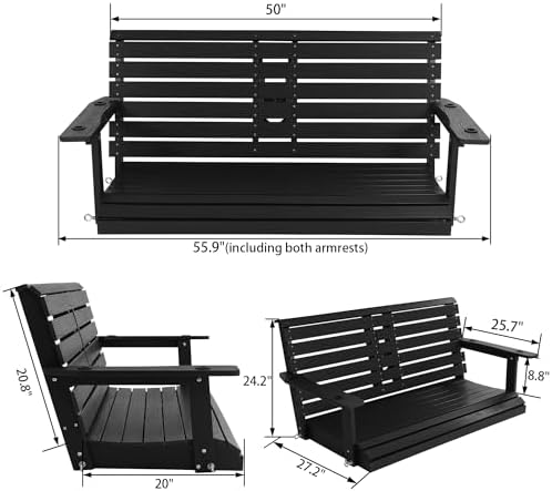 Poly Lumber 2-Seat Porch Swing, HIPS 4.5-Feet Bench Swing - Image 2
